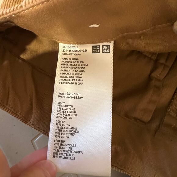 Uniqlo Tan Cotton Corduroy High Rise Wide Leg Trouser Pants Size Small 26/27 - Picture 7 of 14